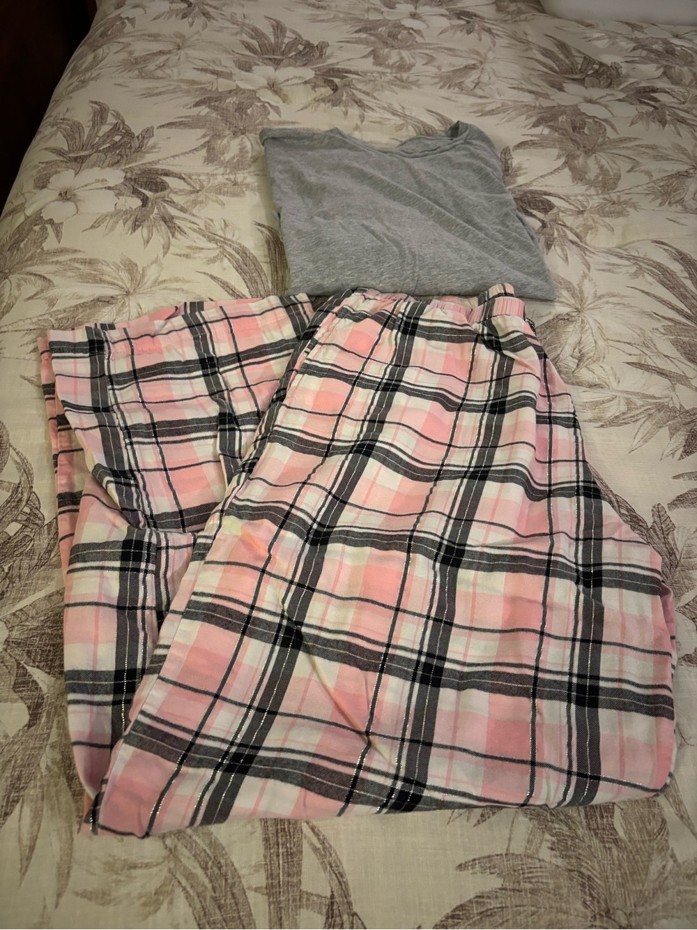 Victoria's Secret Pink Plaid Pajama Bottoms with Gray Top
